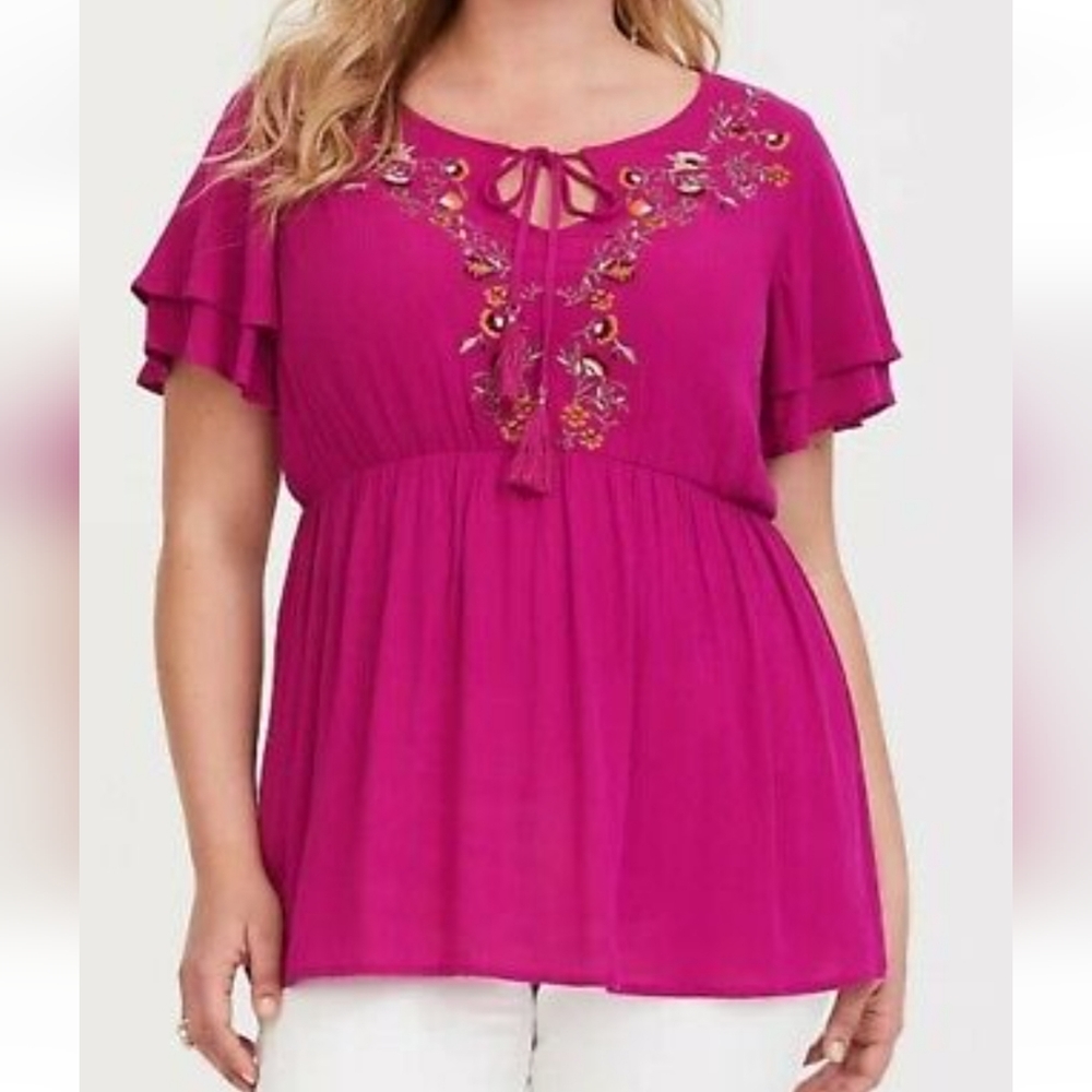 Torrid Pink Embroidered Crepe Babydoll,  NWT - Picture 1 of 2